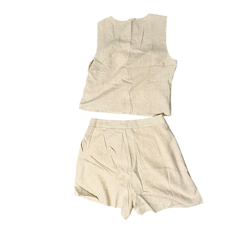 Commense Linen Blend Vest Top Shorts Set‎ Women's Beige Sleeveless Casual - Picture 5 of 7